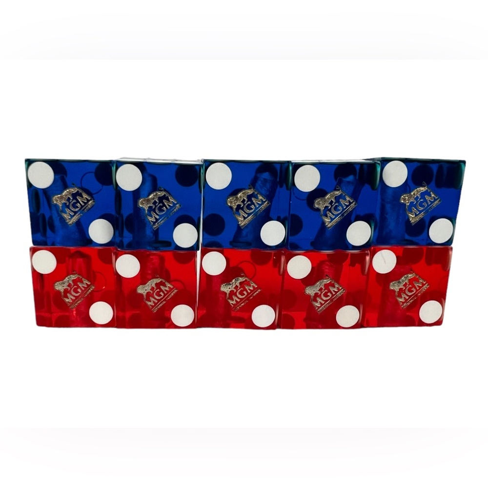 MGM Casino Dice Lot Of 10 Red Blue Cancelled Drilled Translucent Number Vintage